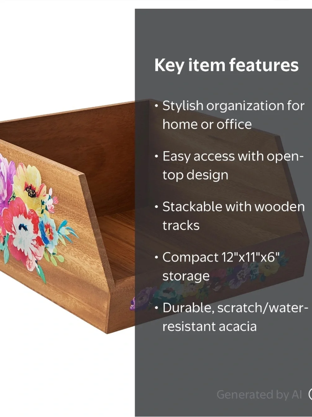 Pioneer Woman Acacia Wood Stackable Storage Bin Organizer, Sweet Romance